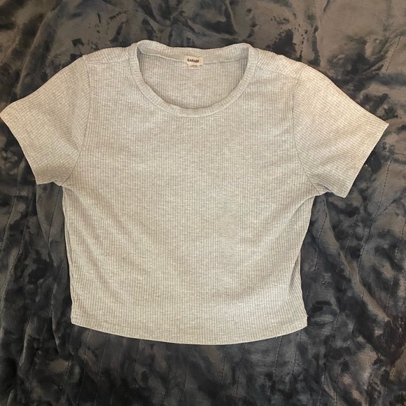 Grey tight cropped garage t shirt top. - Picture 2 of 4